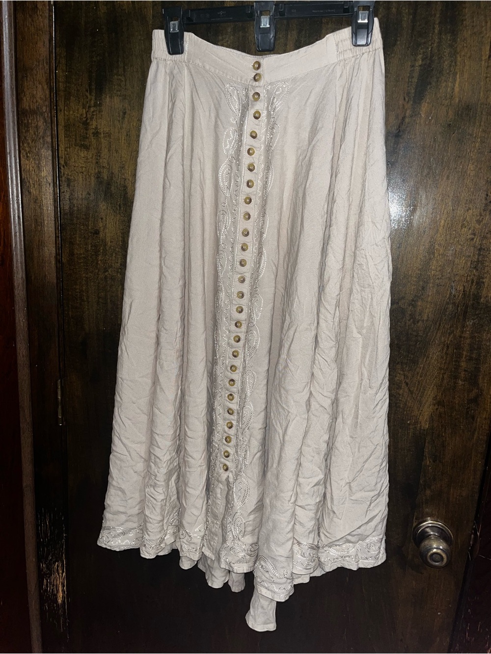 The Pyramid Collection Cream Button-Front Maxi Skirt with Embroidered Trim